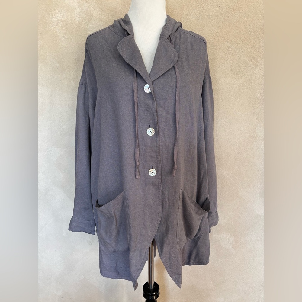 Freewear by Johnathon Hoenscheidt hooded oversized button front top